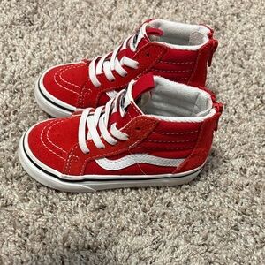 Vans Kids Red and White High-Top Sneakers size 7.5